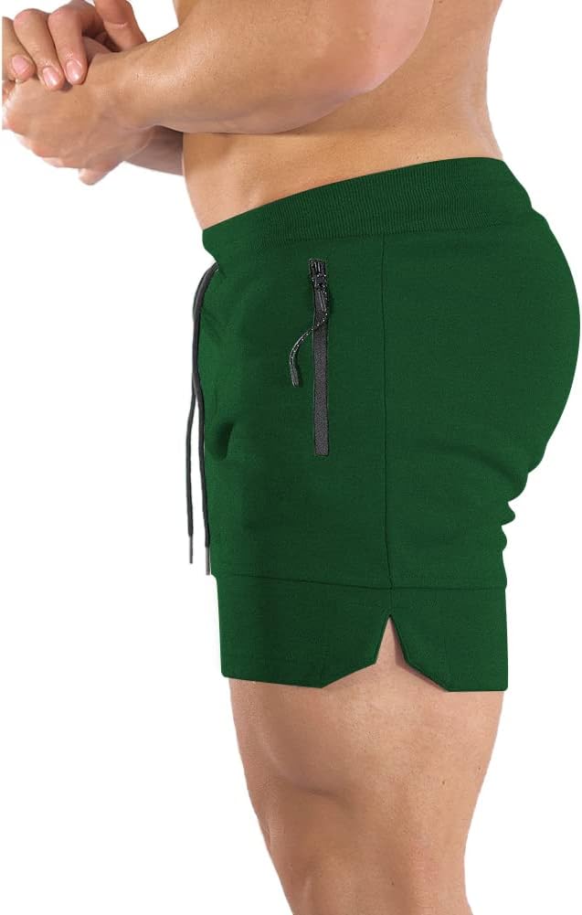 PIDOGYM Men's 5" Gym Workout Shorts,Fitted Jogging Short Pants for Bodybuilding Running Training with Zipper Pockets