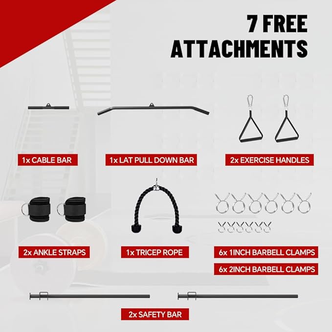 FAGUS Power Cage, Multi-Function Power Rack with LAT Pulldown, Seated Row, Cable Pulley System, J-Hooks, Dip Handles, Landmine, Squat Rack with Optional Cable Corssover, Smithe Attachment for Home Gym