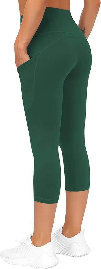 THE GYM PEOPLE Thick High Waist Capris Yoga Pants with Pockets, Tummy Control Workout Running Yoga Leggings for Women