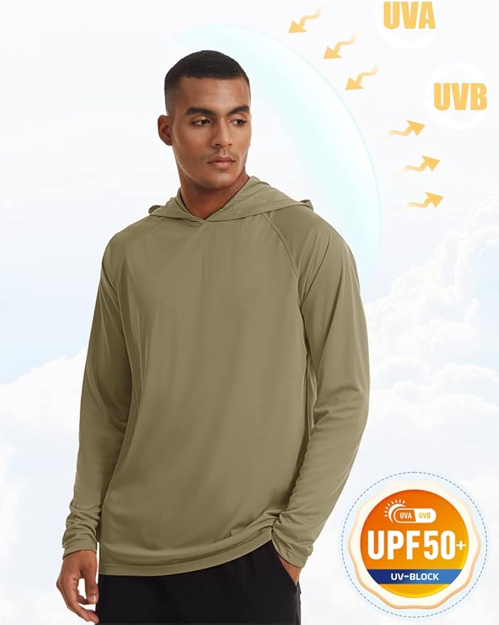 MAGCOMSEN Men's Hooded UPF 50+ Sun Protection T Shirts Long Sleeve Athletic Fishing Shirts Rash Guards