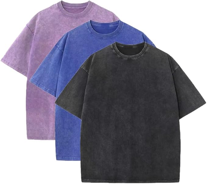 3 Pcs Men's Oversized Heavy Cotton Summer T-Shirts Vintage Tee Loose Fit Short Sleeve Casual Tshirts for Men Women