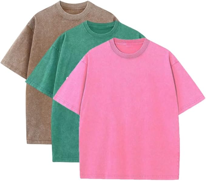 3 Pcs Men's Oversized Heavy Cotton Summer T-Shirts Vintage Tee Loose Fit Short Sleeve Casual Tshirts for Men Women