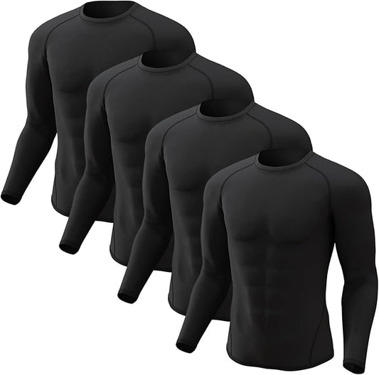 CL convallaria 4 Pack Compression Shirts Men Long Short Sleeve Cooling Dry Rash Guard Athletic Workout T Shirt for Sports