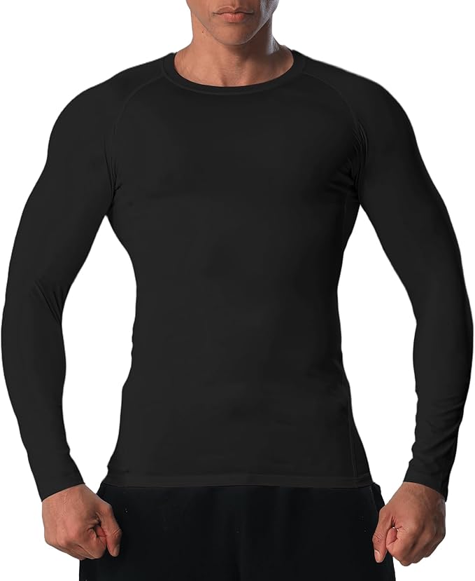 Men's Long Sleeve Compression Shirts Athletic Sport Undershirts Tight Base Layer Tops Rash Guard Workout Running Gym