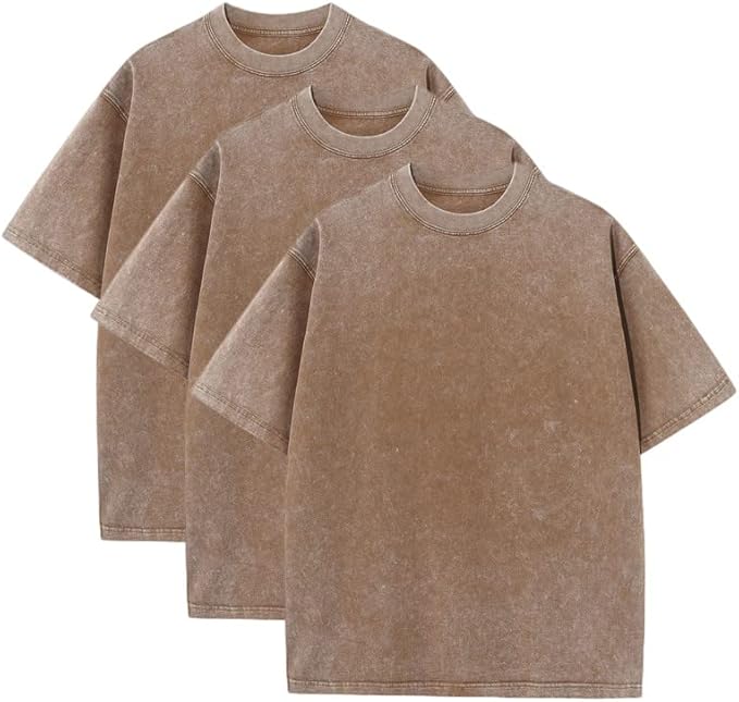 3 Pcs Men's Oversized Heavy Cotton Summer T-Shirts Vintage Tee Loose Fit Short Sleeve Casual Tshirts for Men Women