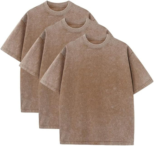 3 Pcs Men's Oversized Heavy Cotton Summer T-Shirts Vintage Tee Loose Fit Short Sleeve Casual Tshirts for Men Women