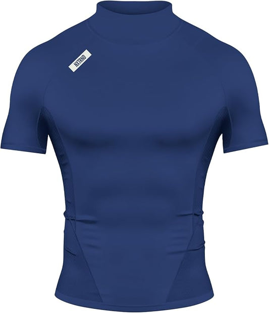 Nxtrnd Men's Turtleneck Compression T-Shirt, Short Sleeve Mock Neck