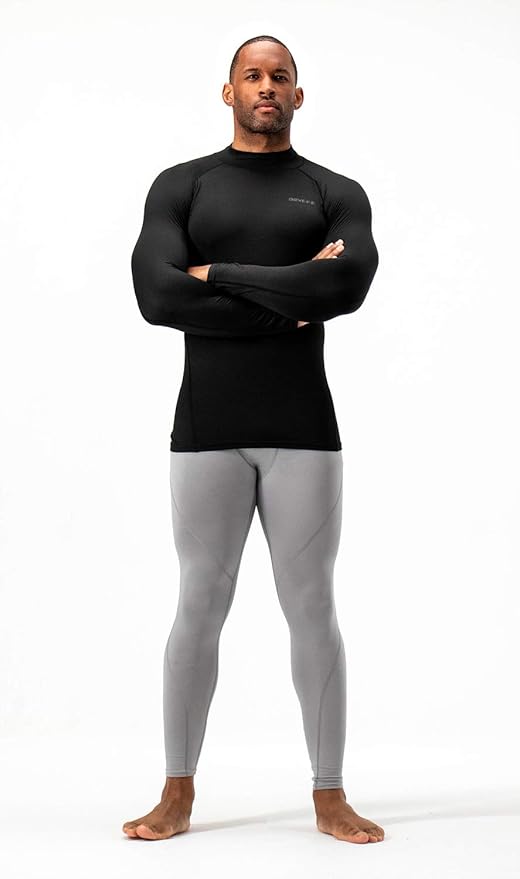 DEVOPS 2 Pack Men's Thermal Turtle Mock Neck Shirts, Compression Long Sleeve Tops and Hoodies