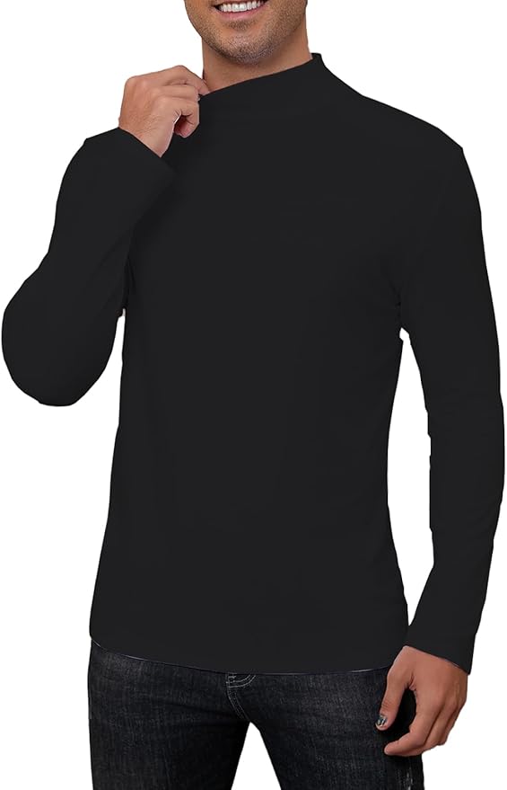Mens Mock Turtleneck Long Sleeve Slim Fit Shirts Basic Casual Undershirts Lightweight Pullover