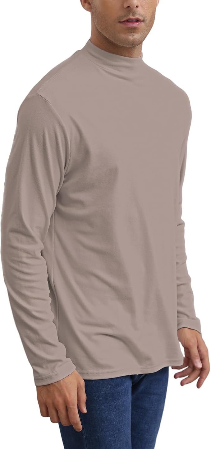 Mens Casual Mock Turtleneck T-Shirts Long Sleeve Thermal Stretchy Pullover Basic Lightweight Undershirt Sweater Tops
