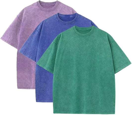 3 Pcs Men's Oversized Heavy Cotton Summer T-Shirts Vintage Tee Loose Fit Short Sleeve Casual Tshirts for Men Women