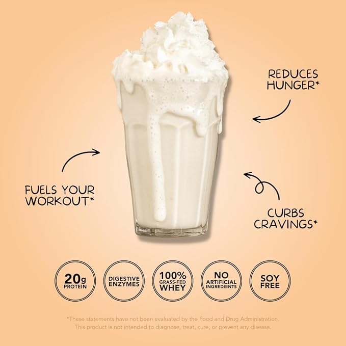 Clean Simple Eats Whey Protein Powder, Coconut Cream Flavor Naturally Sweetened, 100% Grass Fed Protein Powder with Digestive Enzymes & No Artificial Ingredients, Gluten Free, 30 Servings