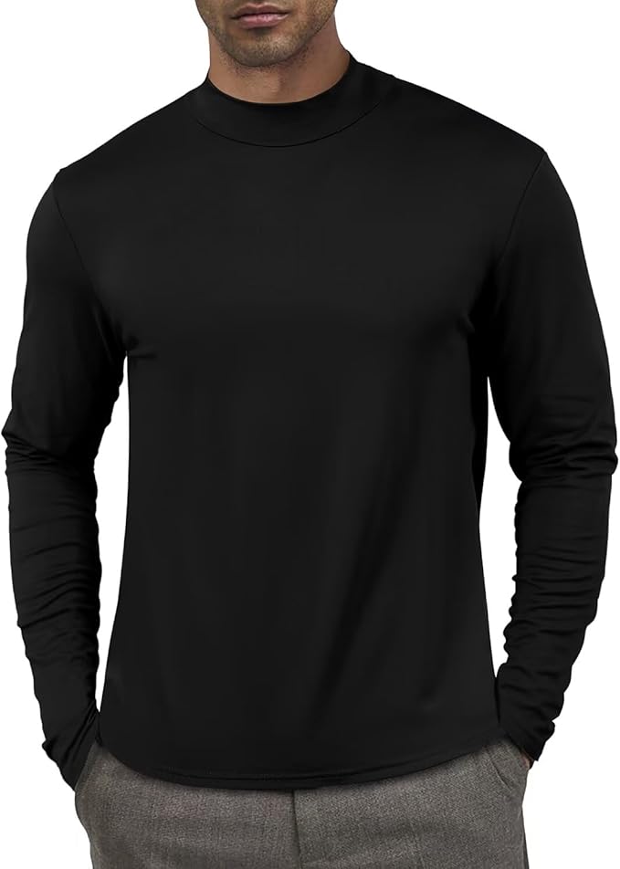 Men's Fashion Shirts Long Sleeve Mock Turtleneck T-Shirts Casual Thermal Undershirt Tops