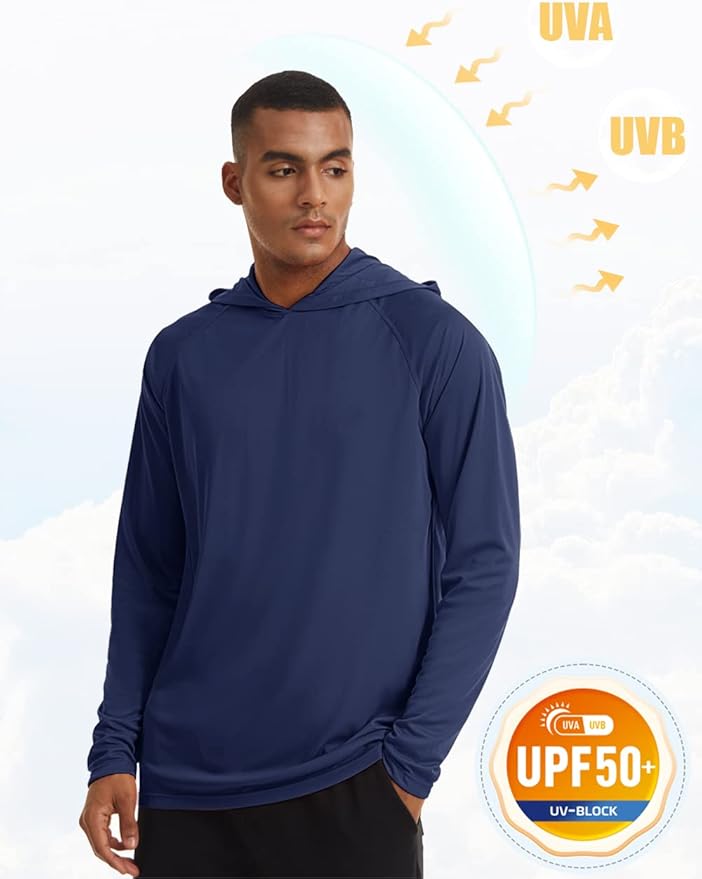MAGCOMSEN Men's Hooded UPF 50+ Sun Protection T Shirts Long Sleeve Athletic Fishing Shirts Rash Guards