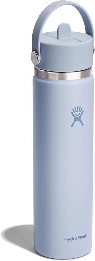Hydro Flask Water Bottle - Insulated Stainless Steel - Wide Mouth Flex Straw Lid, Non Spill, Leakproof and Refillable in 24 Oz Surf Blue