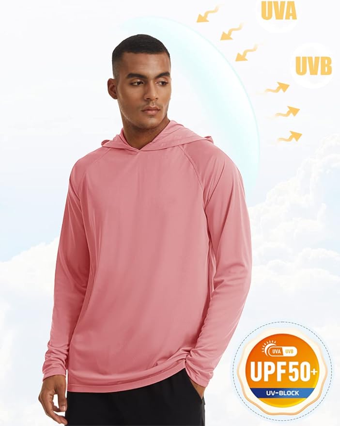 MAGCOMSEN Men's Hooded UPF 50+ Sun Protection T Shirts Long Sleeve Athletic Fishing Shirts Rash Guards