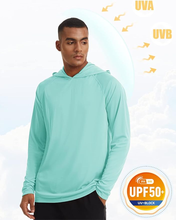 MAGCOMSEN Men's Hooded UPF 50+ Sun Protection T Shirts Long Sleeve Athletic Fishing Shirts Rash Guards