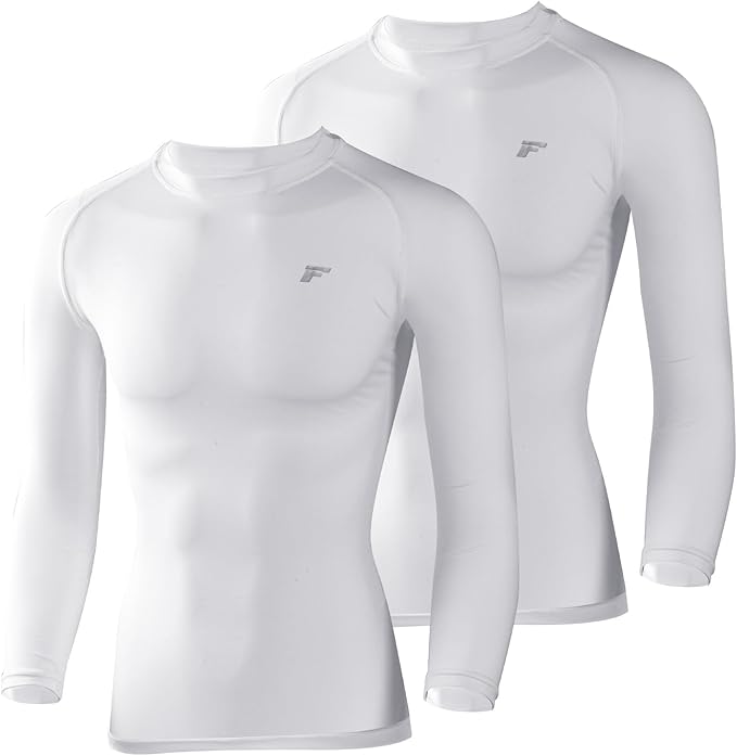 Men's Compression Shirts Long Sleeve Running Athletic Undershirts Workout Baseball Base Layer Fishing Rash Guard Tops 2 Pack