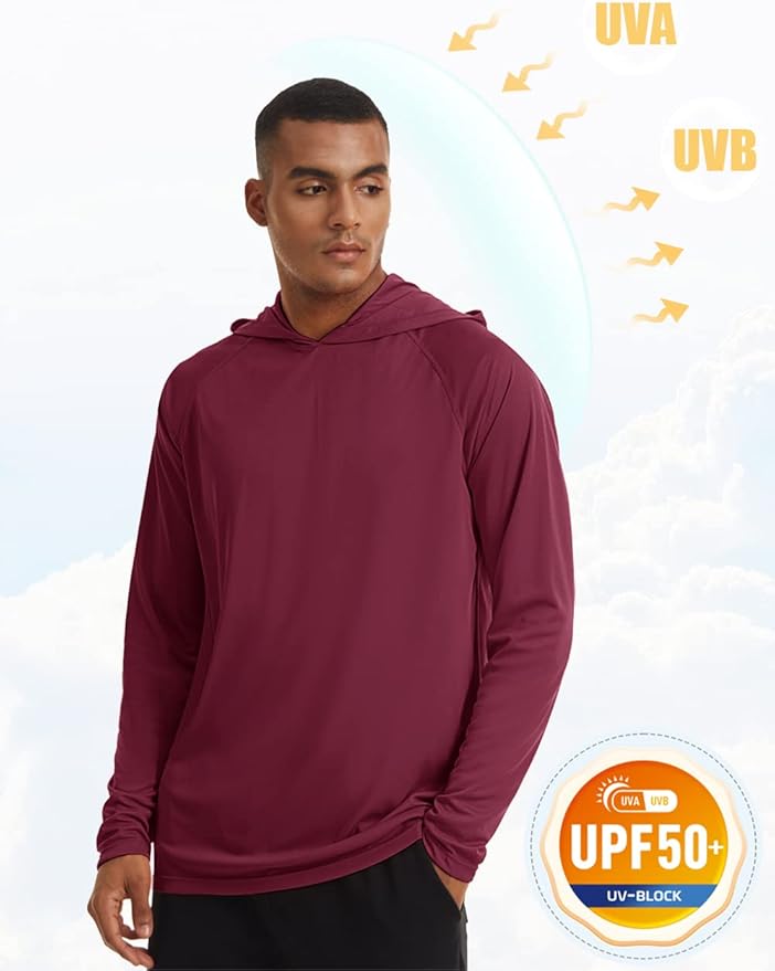 MAGCOMSEN Men's Hooded UPF 50+ Sun Protection T Shirts Long Sleeve Athletic Fishing Shirts Rash Guards