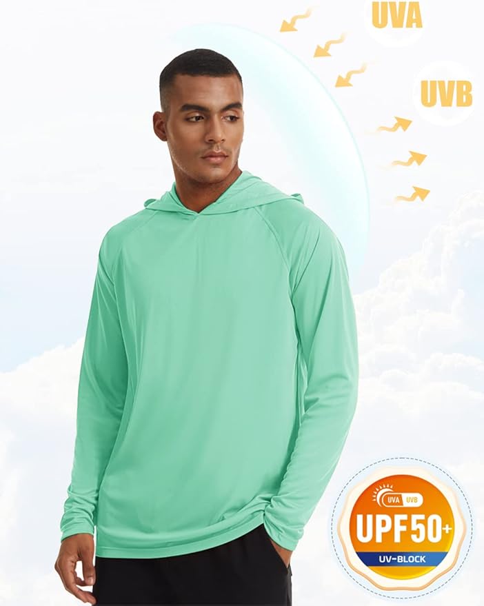 MAGCOMSEN Men's Hooded UPF 50+ Sun Protection T Shirts Long Sleeve Athletic Fishing Shirts Rash Guards