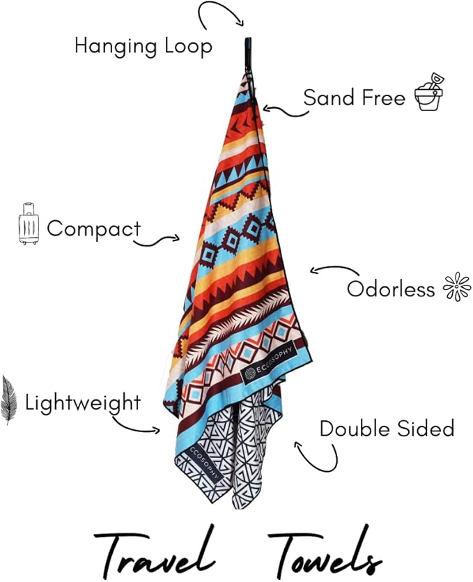 ECCOSOPHY Microfiber Beach Towel - Sand Free Towels are Quick Dry, Light Weight, Super Absorbent - Perfect Pool, Travel, Cruise, Camping Essentials - Oversized Extra Large for Adults 71x35 in