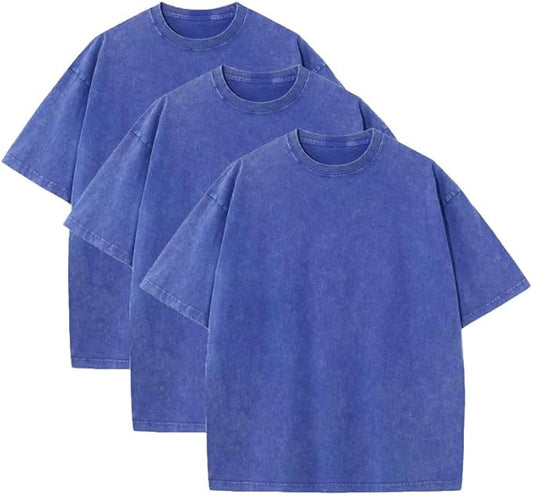 3 Pcs Men's Oversized Heavy Cotton Summer T-Shirts Vintage Tee Loose Fit Short Sleeve Casual Tshirts for Men Women