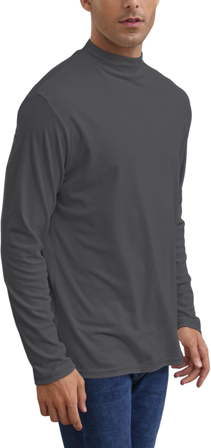 Mens Casual Mock Turtleneck T-Shirts Long Sleeve Thermal Stretchy Pullover Basic Lightweight Undershirt Sweater Tops