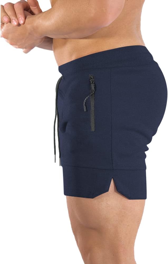 PIDOGYM Men's 5" Gym Workout Shorts,Fitted Jogging Short Pants for Bodybuilding Running Training with Zipper Pockets