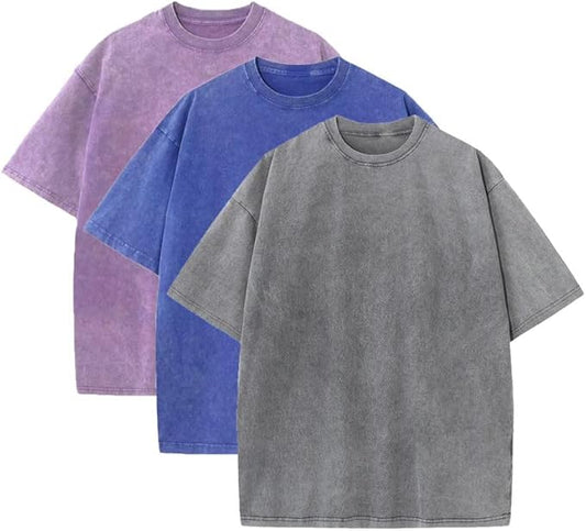 3 Pcs Men's Oversized Heavy Cotton Summer T-Shirts Vintage Tee Loose Fit Short Sleeve Casual Tshirts for Men Women