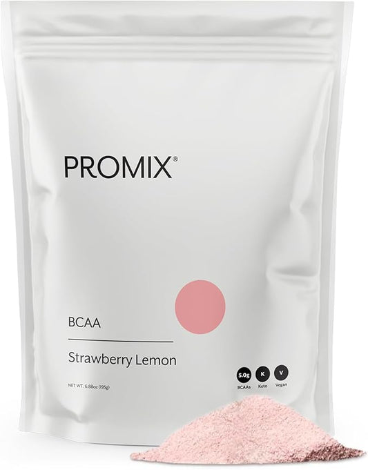 Promix BCAA Post-Workout Energy Powder - 5g Micronized BCAAs, Sugar Free, Plant Based, Vegan, Keto - Strawberry Lemon - 30 Servings (Pack of 1)