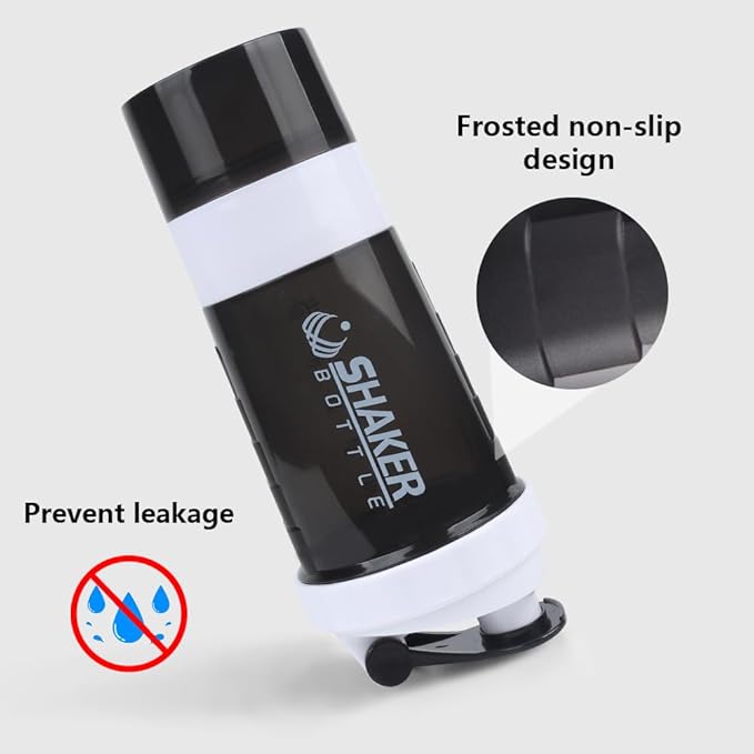 Shaker Bottle, Leak Proof Shaker Bottle for Protein Mixes,16oz 3 Layer Twist Off Cup with Pill & Supplement Storage, Gym Sports Cup for Protein Powder, White