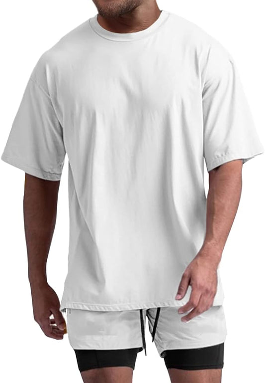Men's Oversized Workout T-Shirts Lightweight Quick Dry Short Sleeve Tshirts Crew Neck Loose Fit Athletic Tops