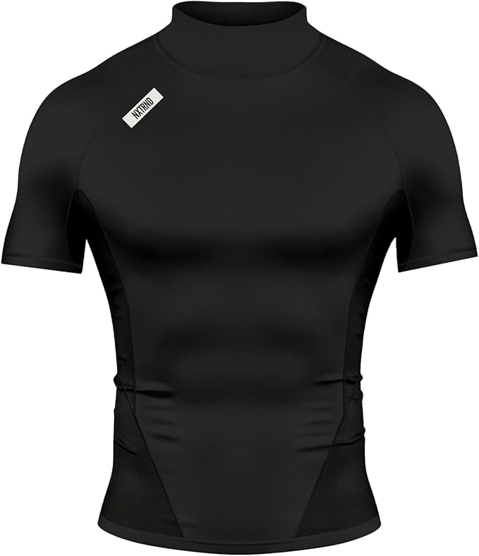 Nxtrnd Men's Turtleneck Compression T-Shirt, Short Sleeve Mock Neck