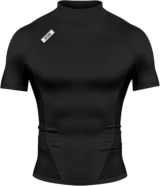 Nxtrnd Men's Turtleneck Compression T-Shirt, Short Sleeve Mock Neck