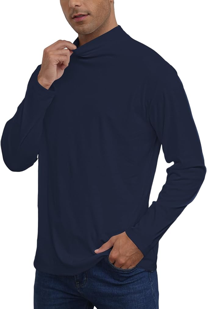 Mens Casual Mock Turtleneck T-Shirts Long Sleeve Thermal Stretchy Pullover Basic Lightweight Undershirt Sweater Tops
