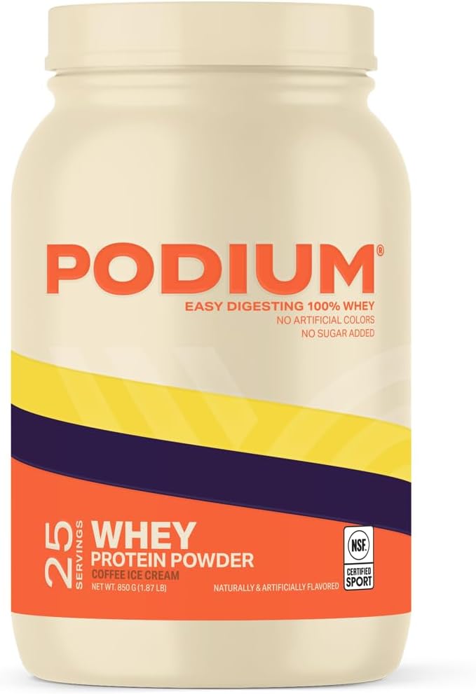 Podium Nutrition, 100% Whey Protein Powder, 25g per Serving, No Sugar Added, Coffee Ice Cream, Gluten Free, Soy Free, No Artificial Colors