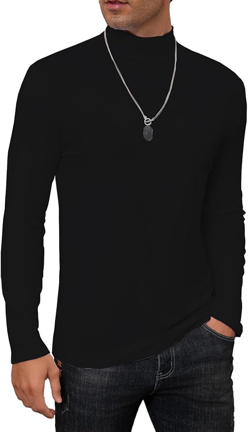 Mens Mock Turtleneck Long Sleeve Slim Fit Shirts Basic Casual Undershirts Lightweight Pullover