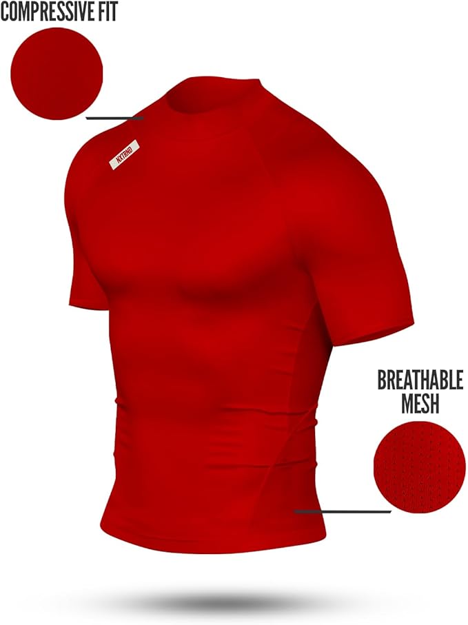 Nxtrnd Men's Turtleneck Compression T-Shirt, Short Sleeve Mock Neck