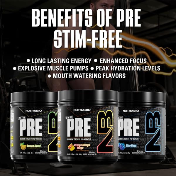 NutraBio STIM-Free PRE Workout for Men, New Formula | Laser Focus, Extreme Pumps | Performance, Endurance | 10g Citrulline, Beta Alanine, Nitrates, Nootropics, Electrolytes - 20 Servings Orange Mango