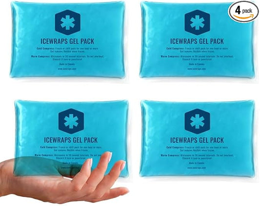 ICEWRAPS 5x7 Ice Packs for Injuries Reusable | Hot Cold Gel Pack for Injuries, Pain Relief, and Migraines | Soft Ice Pack for Arm, Leg, and Back Brace | Flexible Gel Compress Ice Packs | Pack of 4