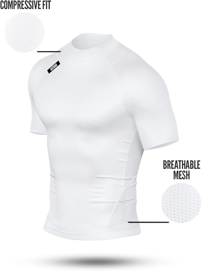 Nxtrnd Men's Turtleneck Compression T-Shirt, Short Sleeve Mock Neck