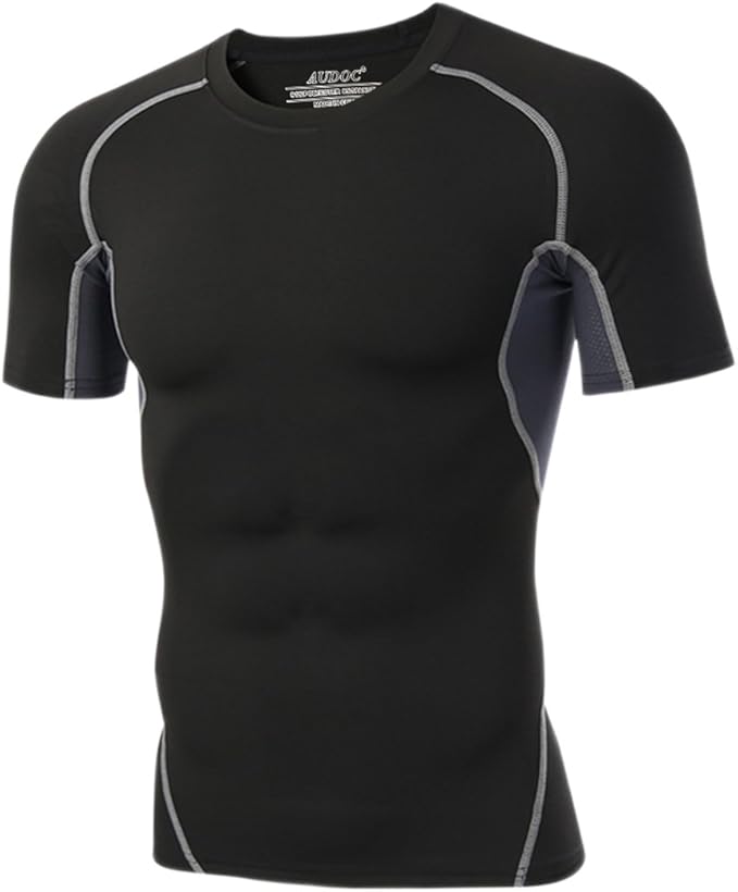 Audoc Compression Shirt Men 3 Pack Quick-Dry Athletic Baselayer 4-Way Stretch Moisture-Wicking Short Sleeve Workout Shirts