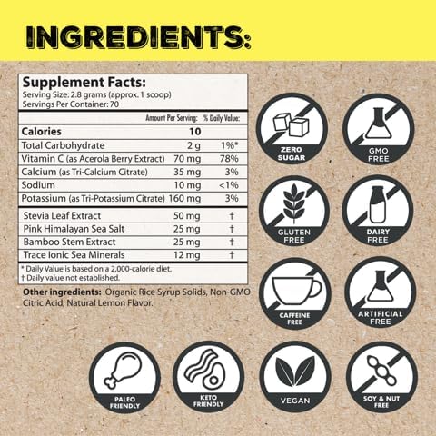 Superieur Electrolytes – Plant Based Electrolyte Supplement w/Sea Minerals for Hydration & Recovery – Keto Friendly, Non-GMO, Zero Sugar, Vegan Healthy Sports Drink Powder – Lola Lemon (70 Servings)