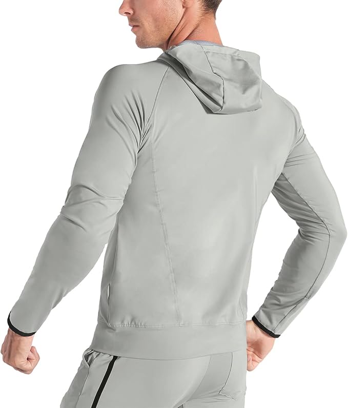 BROKIG Mens WindBreak Lightweight Running Jackets with Zip Pocket, Workout Track Hoodie Athletic Gym Sweatshirts Men