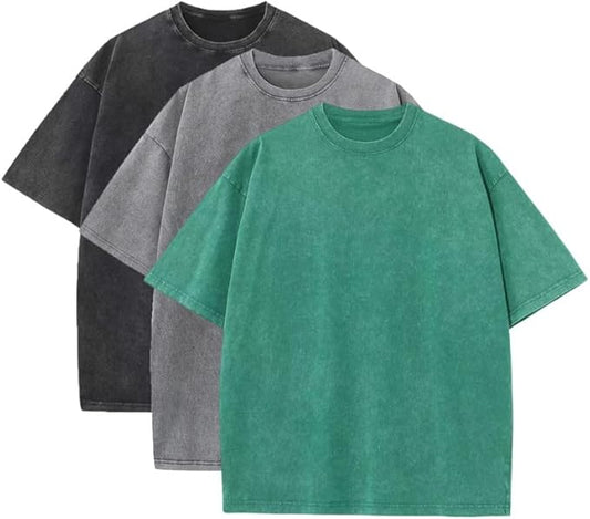 3 Pcs Men's Oversized Heavy Cotton Summer T-Shirts Vintage Tee Loose Fit Short Sleeve Casual Tshirts for Men Women