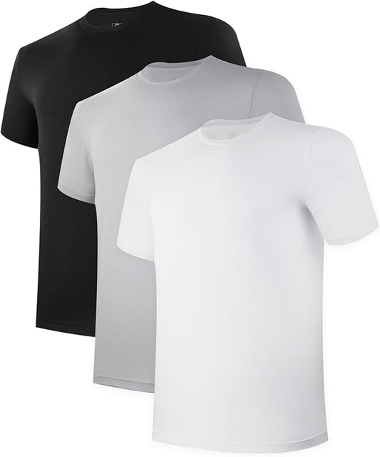 BAMBOO COOL Men's Undershirt Moisture-Wicking T-Shirts Stretch Crewneck Soft Tees for Men,3 Pack