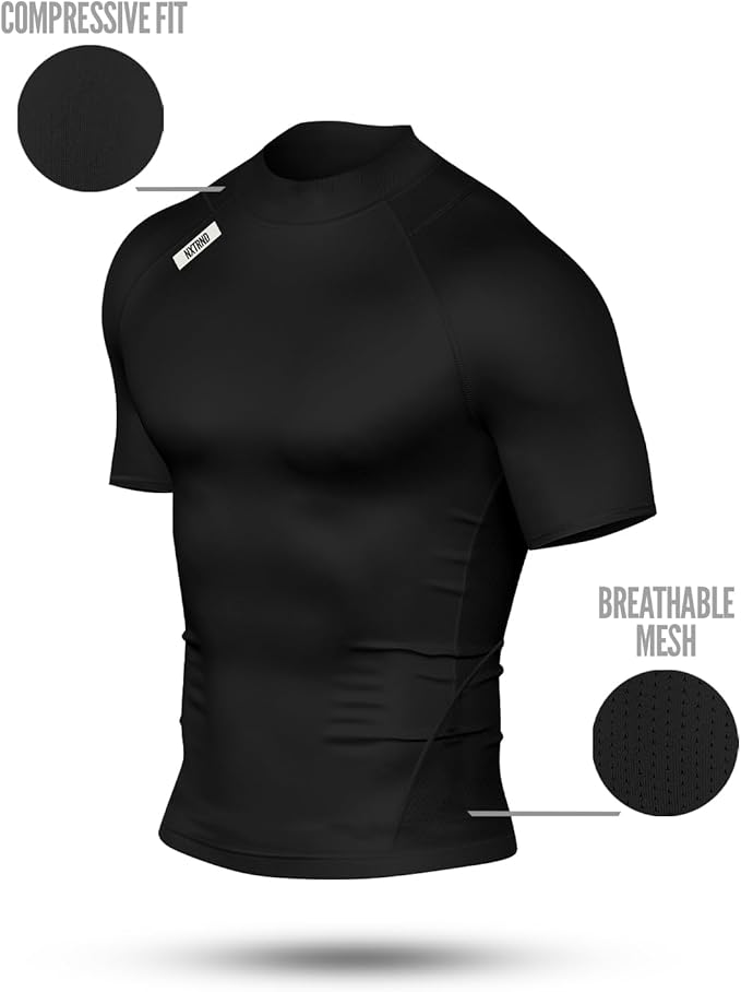 Nxtrnd Men's Turtleneck Compression T-Shirt, Short Sleeve Mock Neck
