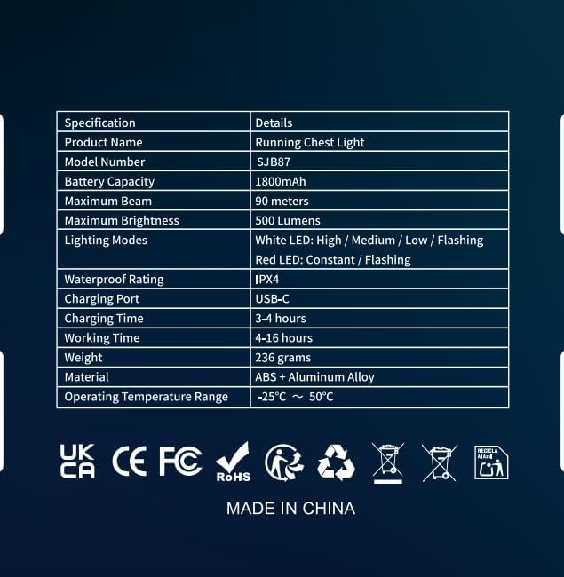 Running Lights for Runners, 500 Lumens Running Light with 45° Adjustable Tilt, 360° Reflective Vest & IPX4 Waterproof Rechargeable Light Up Gear for Night Walking/Cycling/Jogging/Hiking