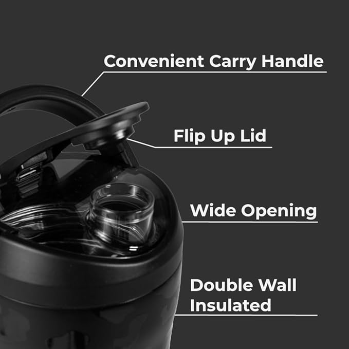 HydroJug 24 oz New Stainless Steel Shaker – Insulated, Leakproof, BPA-Free with Silent Mixing Grate – No Clumps, No Noise – Premium Shaker for Fitness, Sports & Everyday Use, Black Leopard