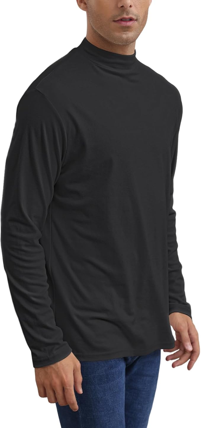 Mens Casual Mock Turtleneck T-Shirts Long Sleeve Thermal Stretchy Pullover Basic Lightweight Undershirt Sweater Tops